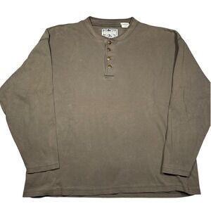 Vintage Henley Shirt Property Medium Brown/Olive Earth Tone Long‎ Sleeve Cotton